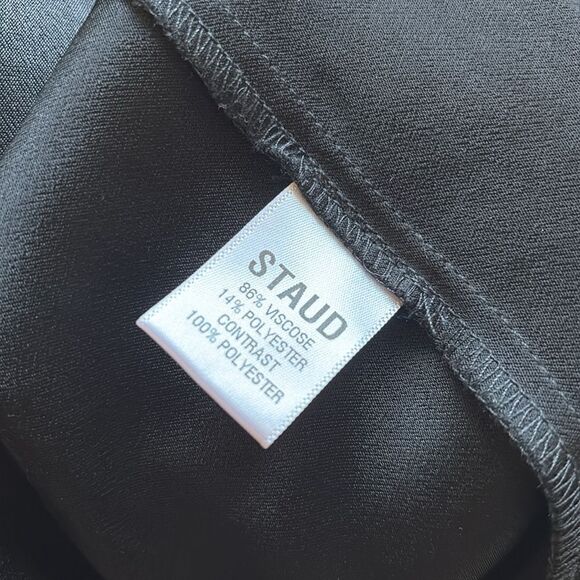 STAUD Lido Long Sleeve Crepe Mini Dress w Bow Cutout Details in Black & Opal - Picture 8 of 9